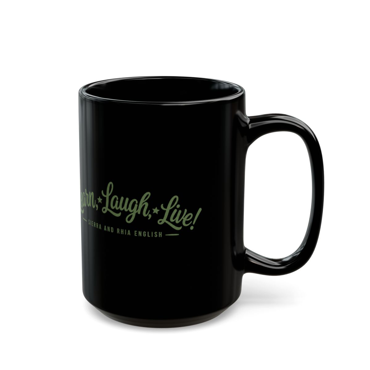 Sierra and Rhia English "Learn, Laugh, Live!" Black Mug — official Sierra and Rhia English Mugs & Drinkware