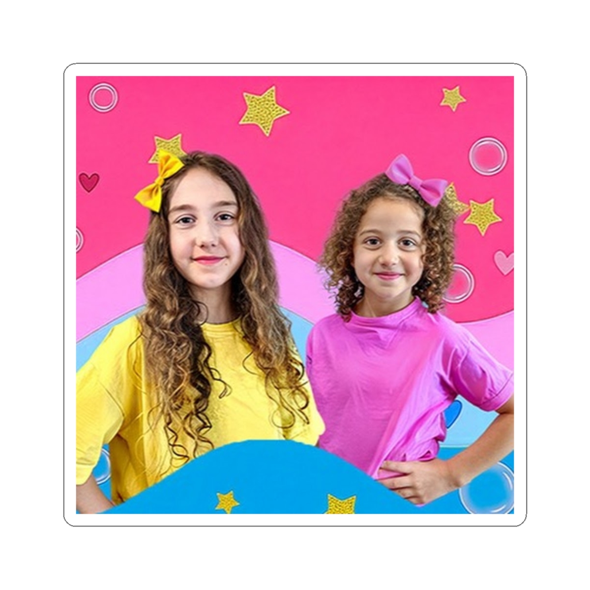 Girls Rainbow Portrait Sticker Kiss-Cut Sticker | Pink Stars, Cute Photo Decal Sierra and Rhia English - Official accessories merchandise