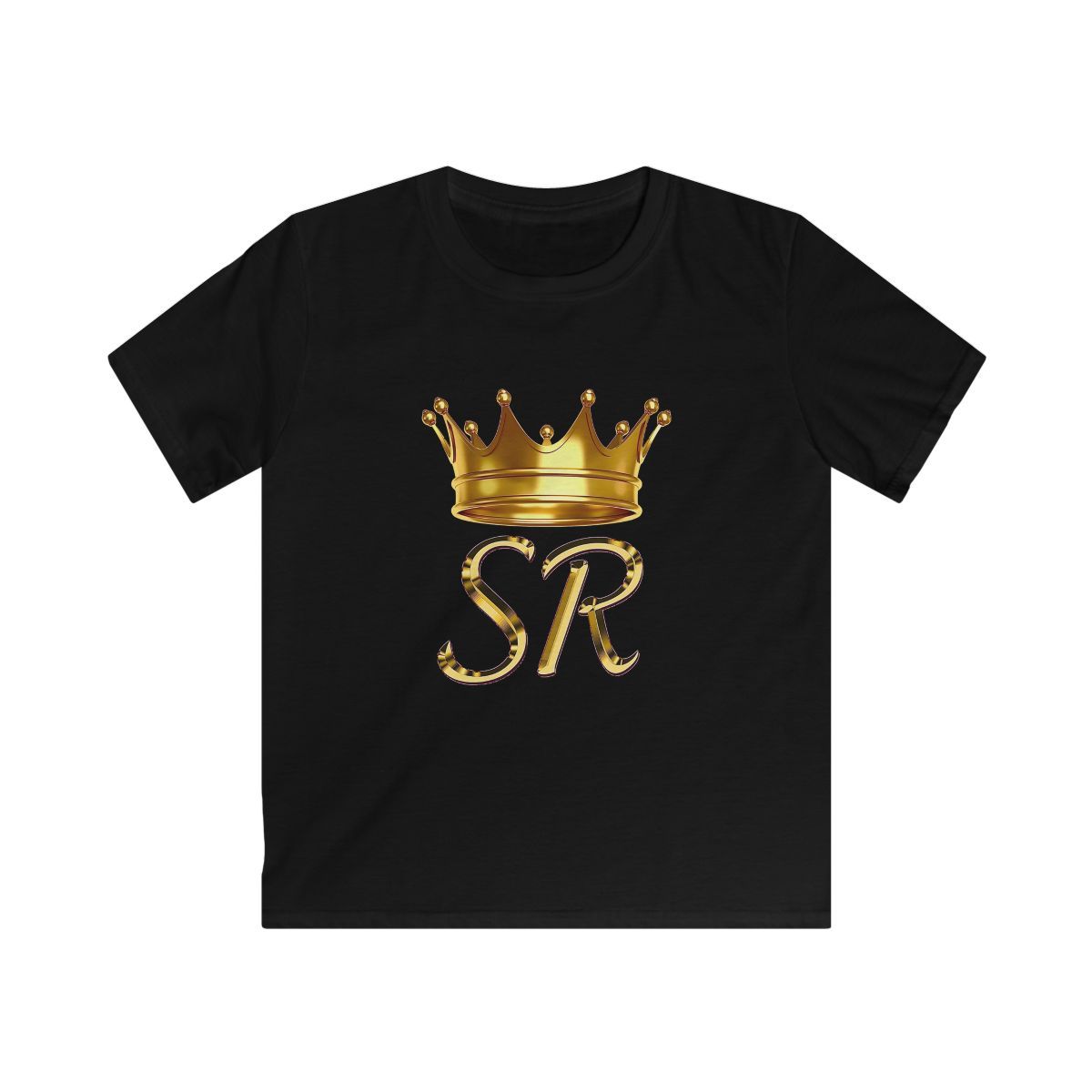 Gold Crown SR Initials Kids Tee | Monogram Crown Shirt Sierra and Rhia English - alternate angle 2, merchandise